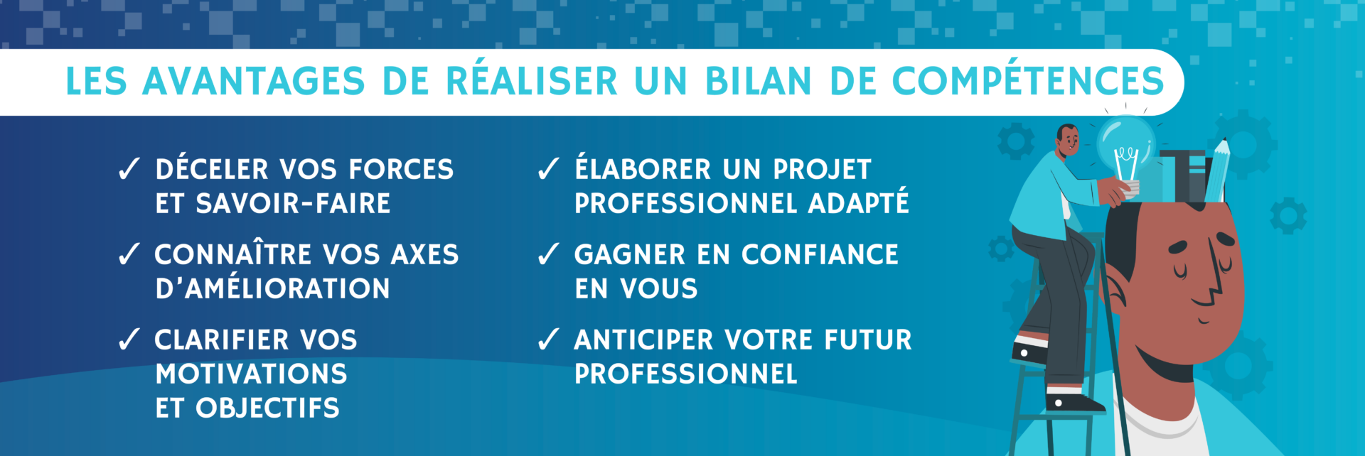 Infographie précisant les avantages de réaliser un bilan de compétences