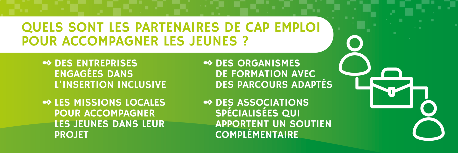 infographie présentant les partenaires de Cap Emploi pour accompagner les jeunes