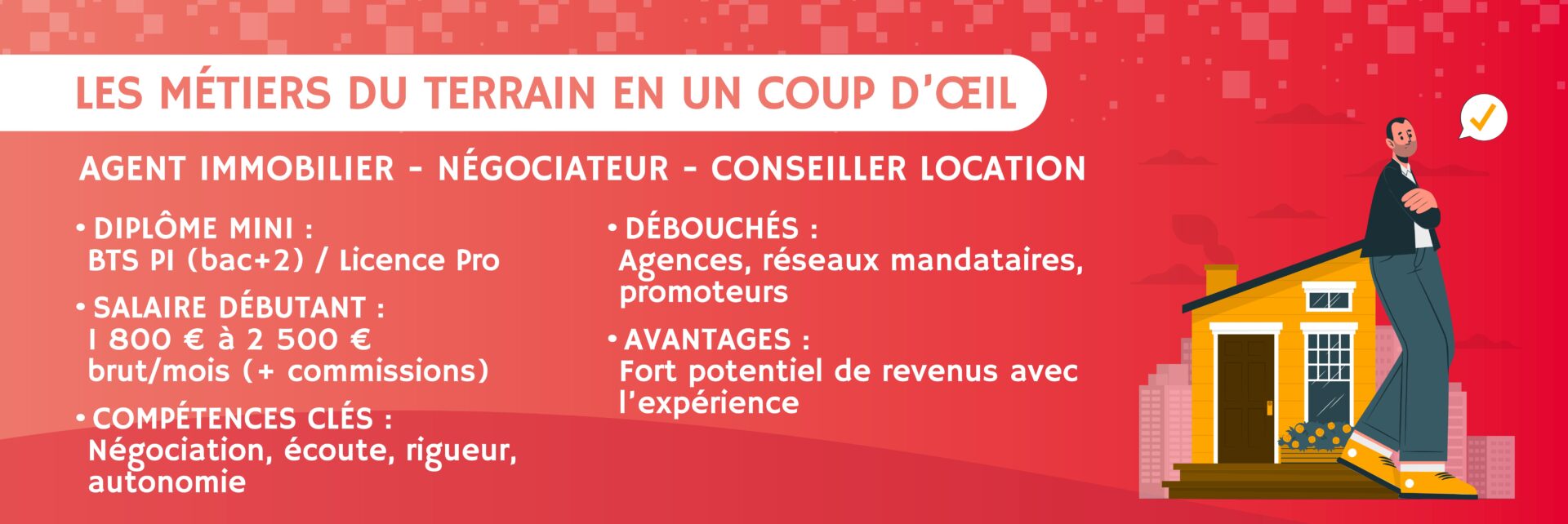 liste des métiers de l’immobilier sur le terrain avec salaires, diplômes et débouchés